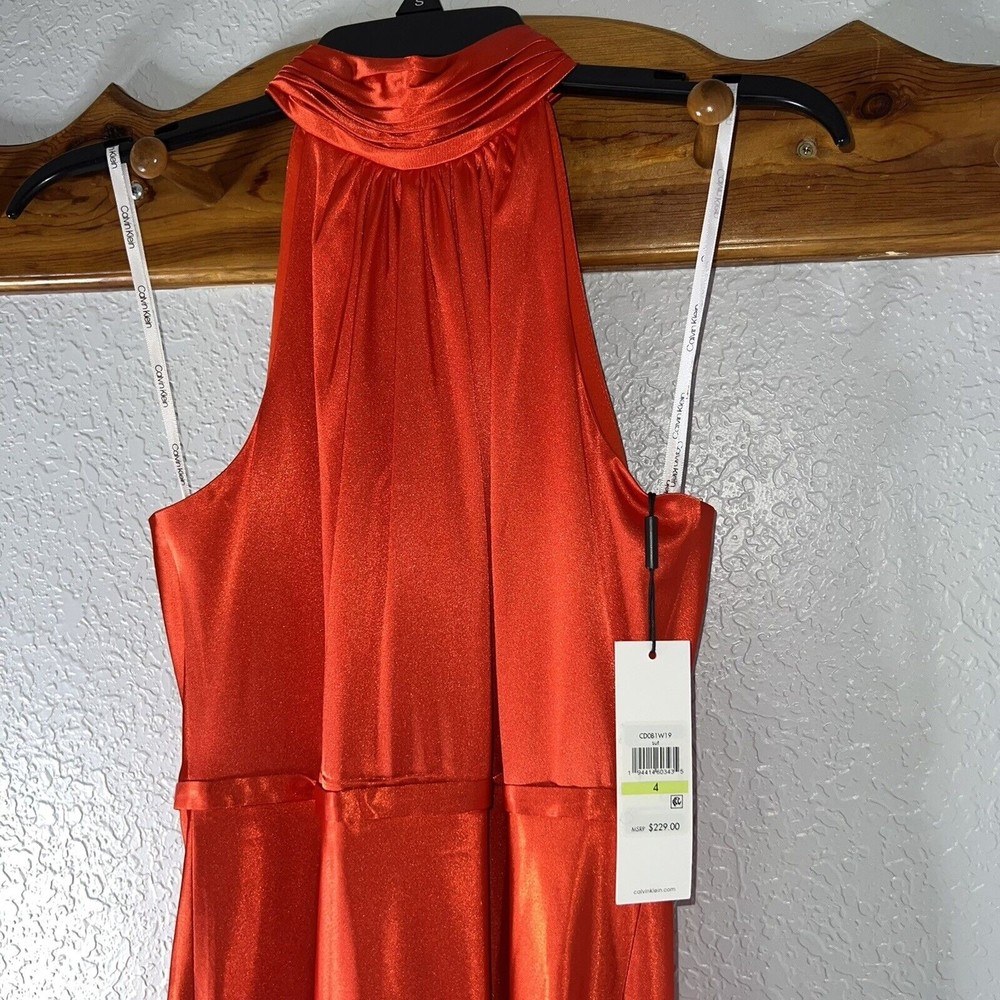 Calvin Klein NWT Elegant Long Dress SUNSET Satin Halter Gown SIZE 4 - Picture 6 of 9